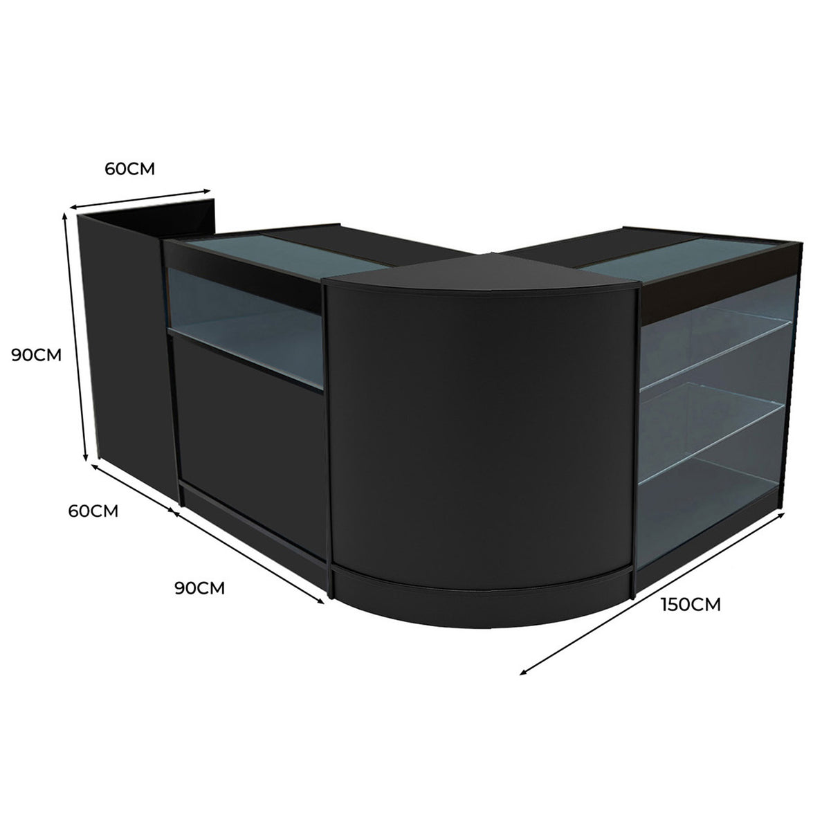 Conjunto de Balcões Comerciais com Luz LED "POLARIS" CM60 + B900 + K900 + TB60 – cor Preto (Copy)