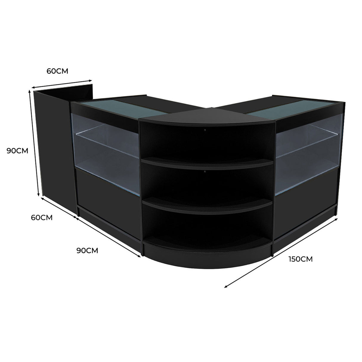 Conjunto de Balcões Comerciais com Luz LED "ECLIPSE" LM60 + 2xC900 + TB60 – cor Preto