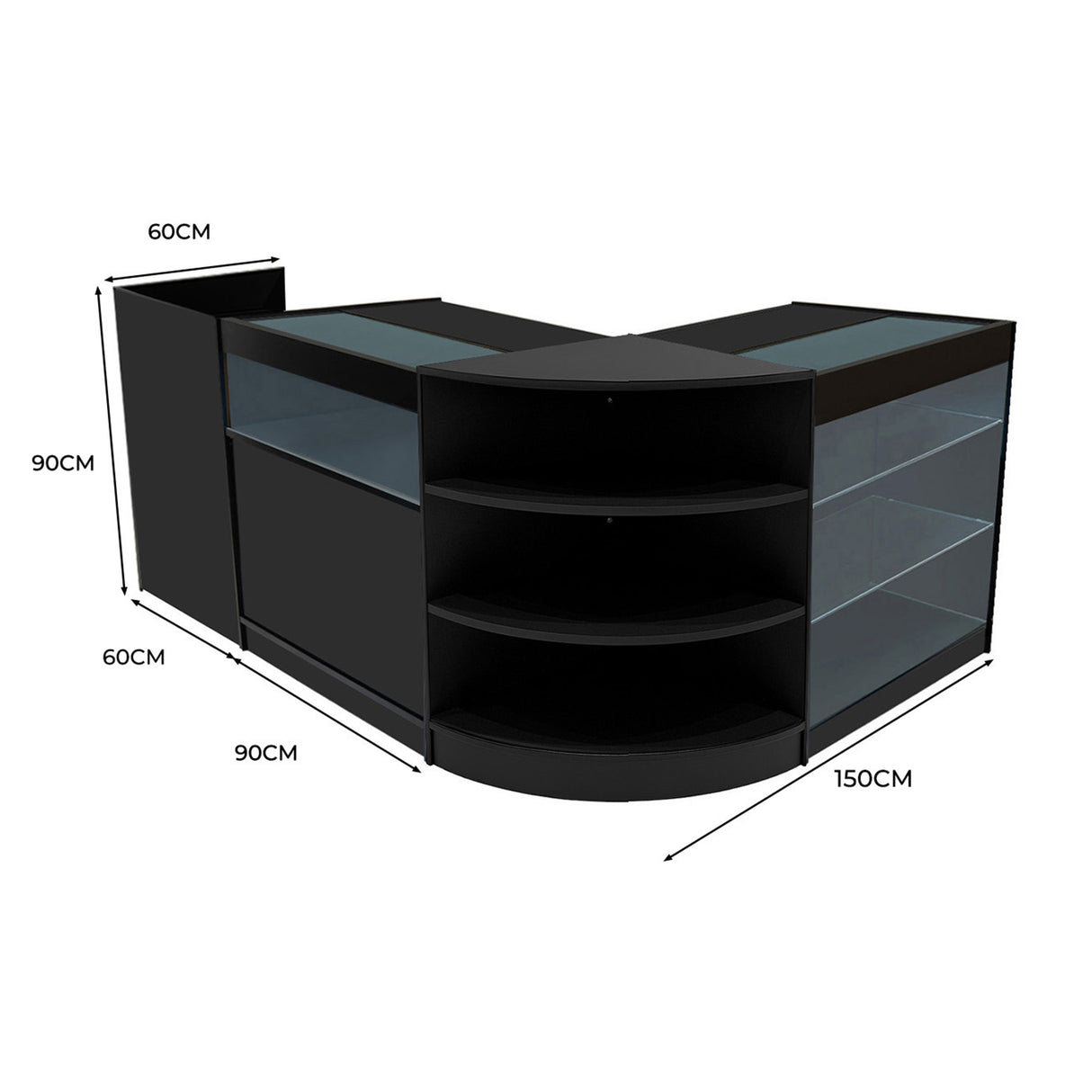 Conjunto de Balcões Comerciais com Luz LED "HYPERION" LM60 + B900 + K900 + TB60 – cor Preto