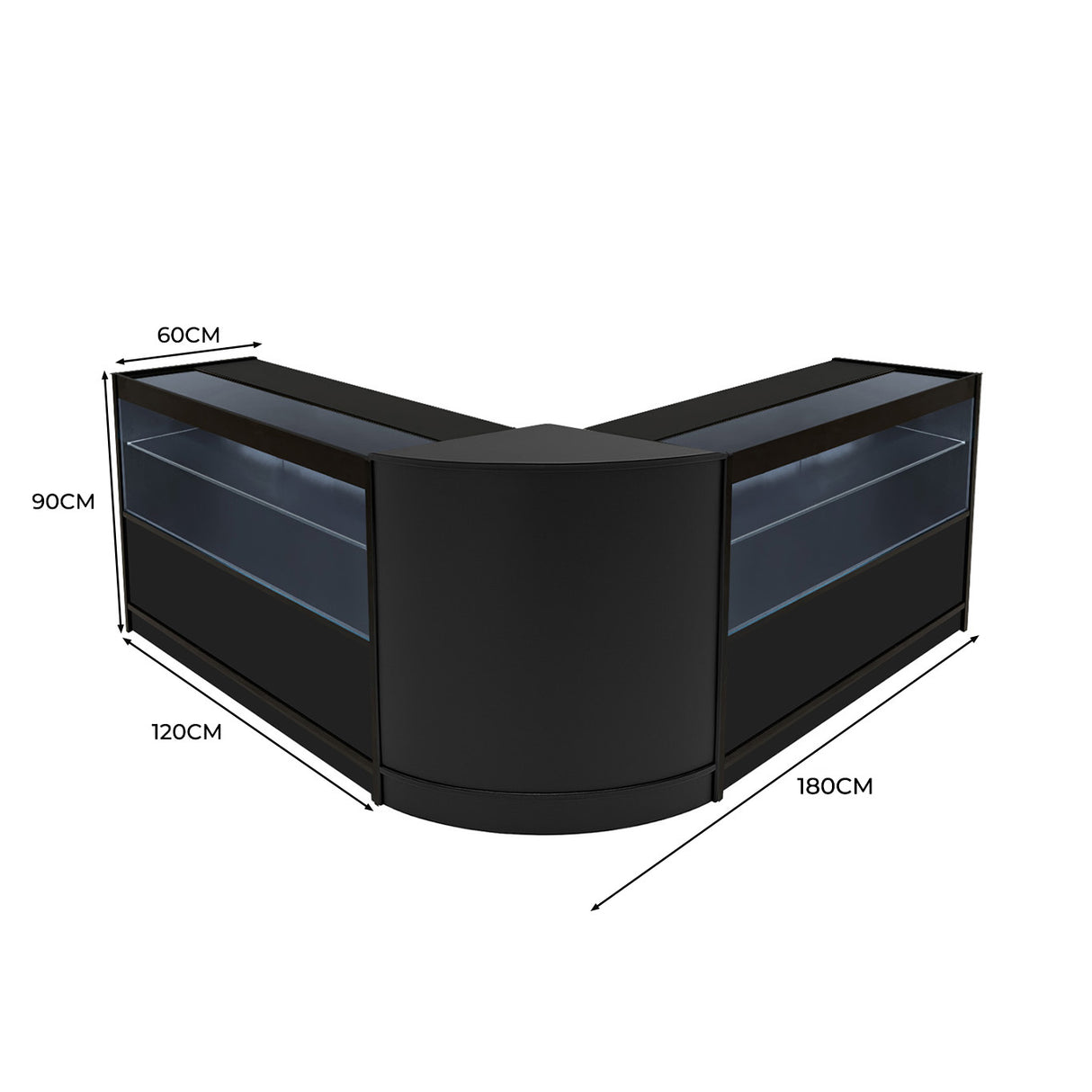 Conjunto de Balcões Comerciais com Luz LED "SELENE" CM60+ 2x C1500 – cor Preto