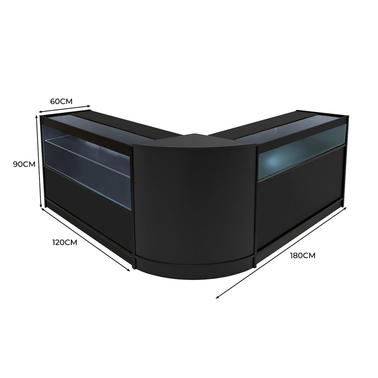 Conjunto de Balcões Comerciais com Luz LED "ADONIS" CM60 + B1200 + C1200 – cor Preto