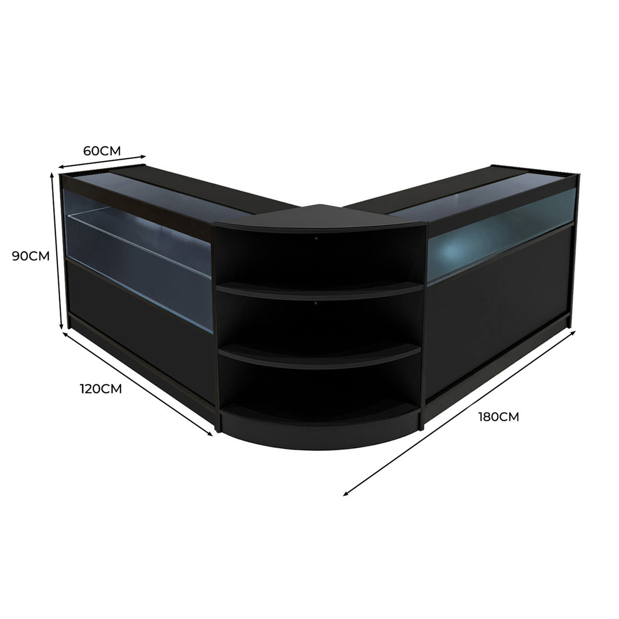 Conjunto de Balcões Comerciais com Luz LED "HARMONIA" LM60 + B1200 + C1200 – cor Preto