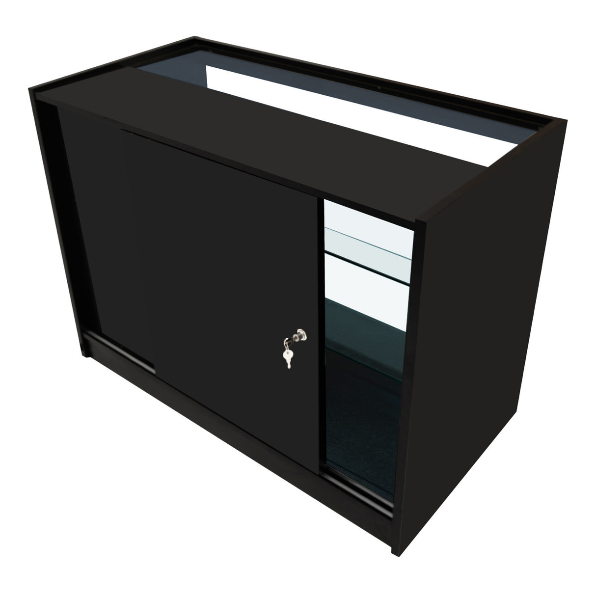 Conjunto de Balcões Comerciais com Luz LED "VEGA" CM60 + K1200 + C1200 + TB60 – cor Preto