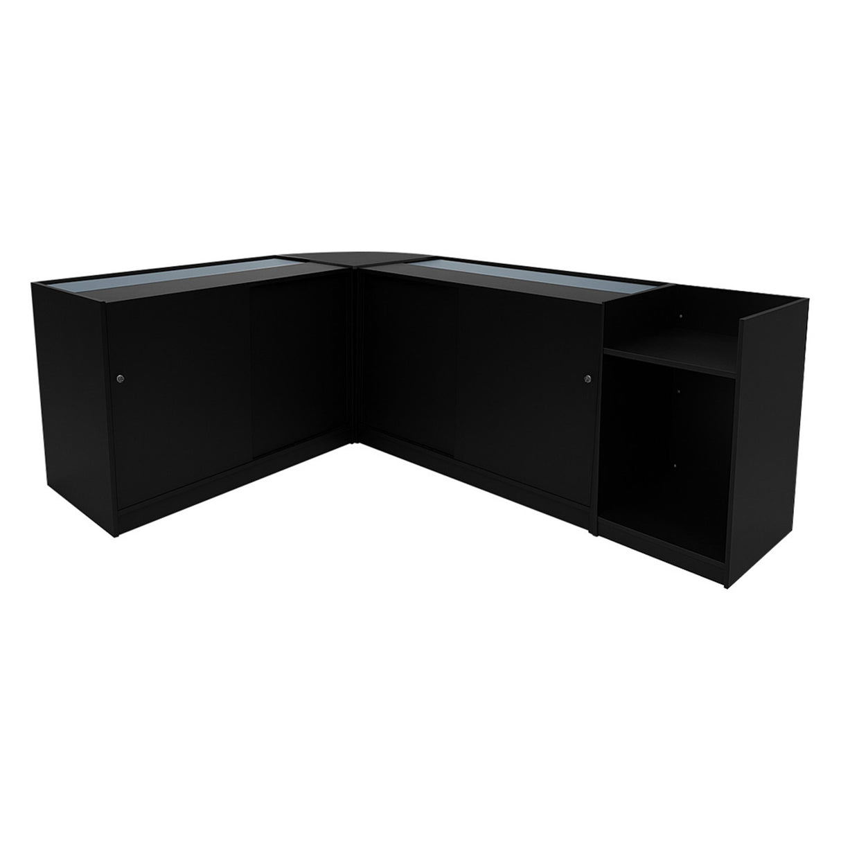 Conjunto de Balcões Comerciais com Luz LED "HYPERION" LM60 + B1200 + K1200 + TB60 – cor Preto