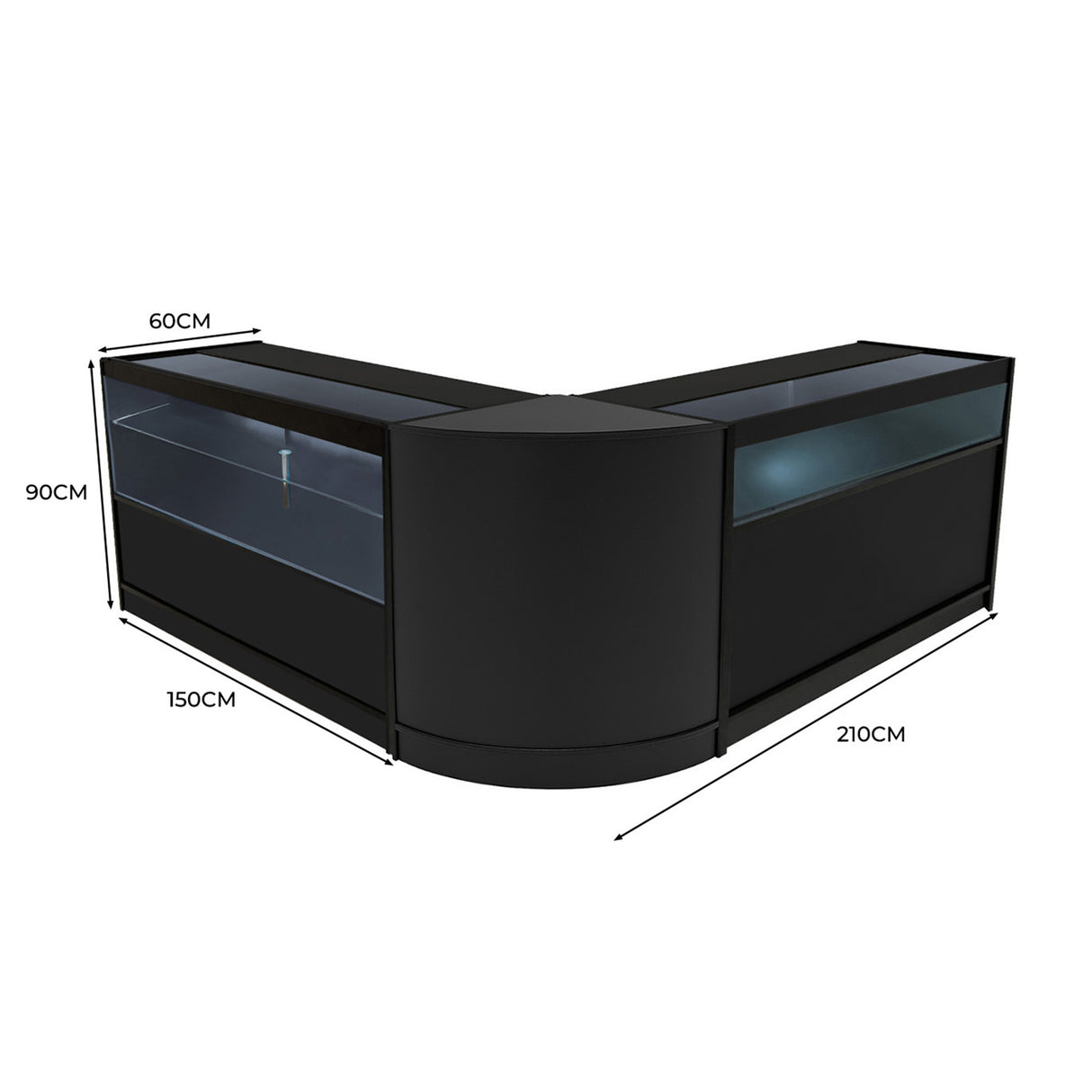 Conjunto de Balcões Comerciais com Luz LED "ADONIS" CM60 + B1500 + C1500 – cor Preto