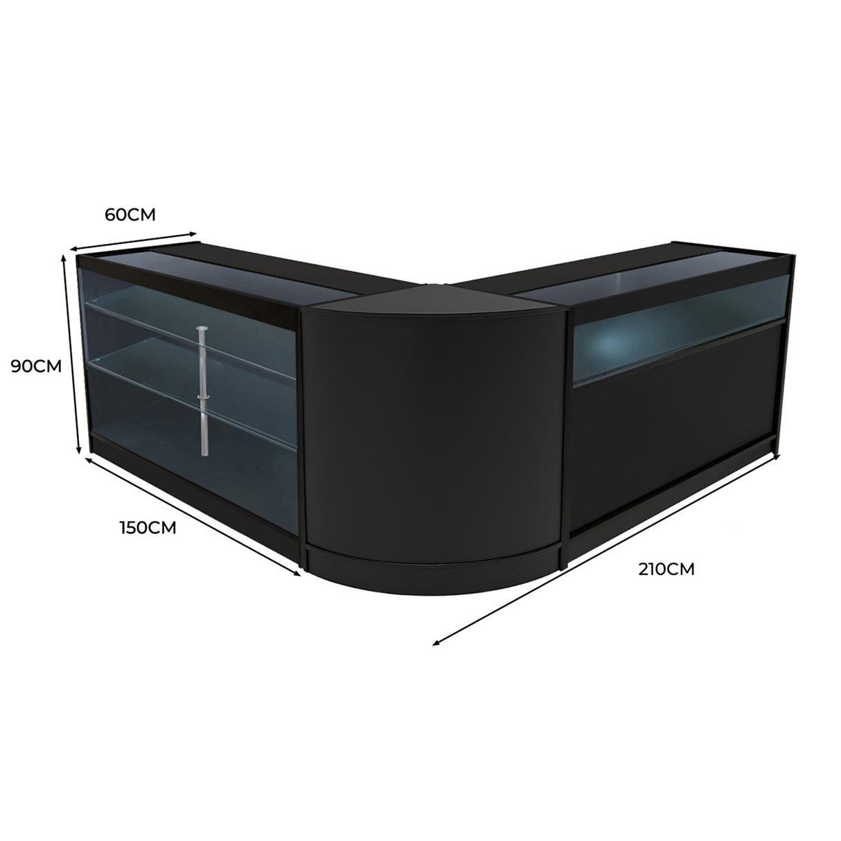 Conjunto de Balcões Comerciais com Luz LED "TRITON" CM60 + K1500 + B1500 – cor Preto