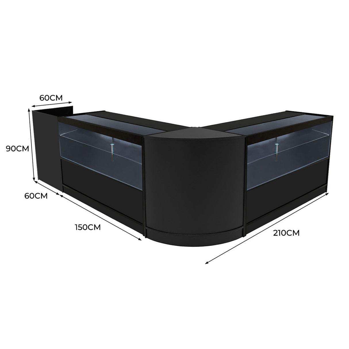 Conjunto de Balcões Comerciais com Luz LED "PHOENIX" CM60 + 2xC1500 + TB60 – cor Preto