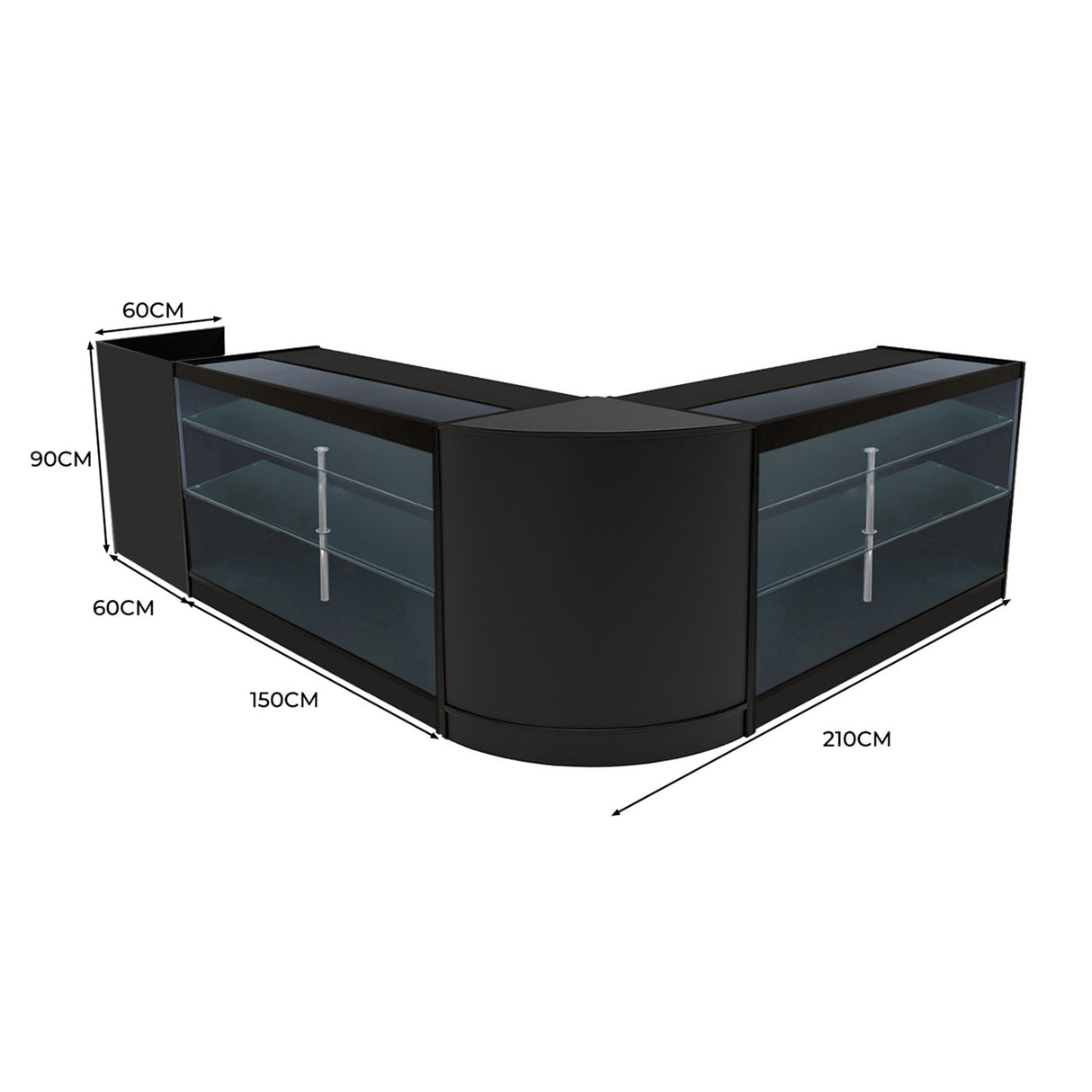 Conjunto de Balcões Comerciais com Luz LED "ARIES" CM60 + 2xK1500 + TB60 – cor Preto