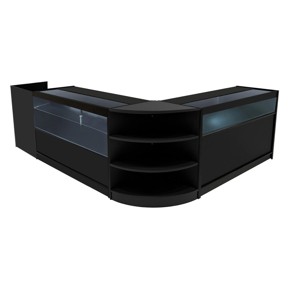Conjunto de Balcões Comerciais com Luz LED "EUROPA" LM60 + B1500 + C1500 + TB60 – cor Preto