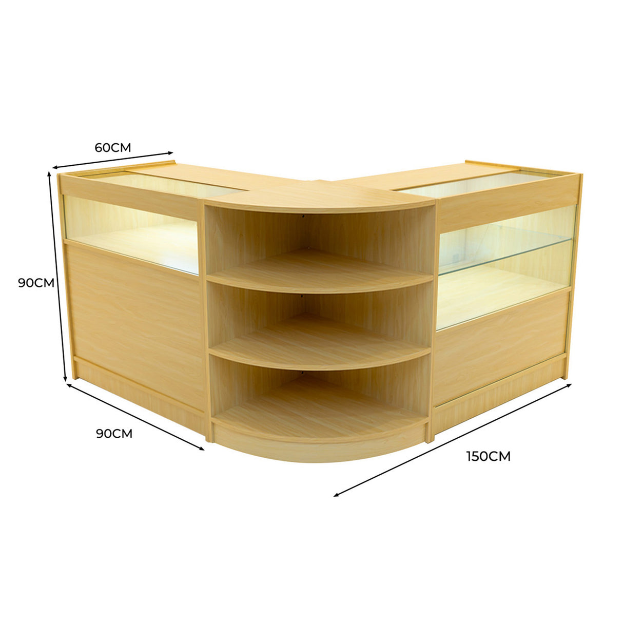 Conjunto de Balcões Comerciais com Luz LED "HARMONIA" LM60 + B900 + C900 – cor Maple