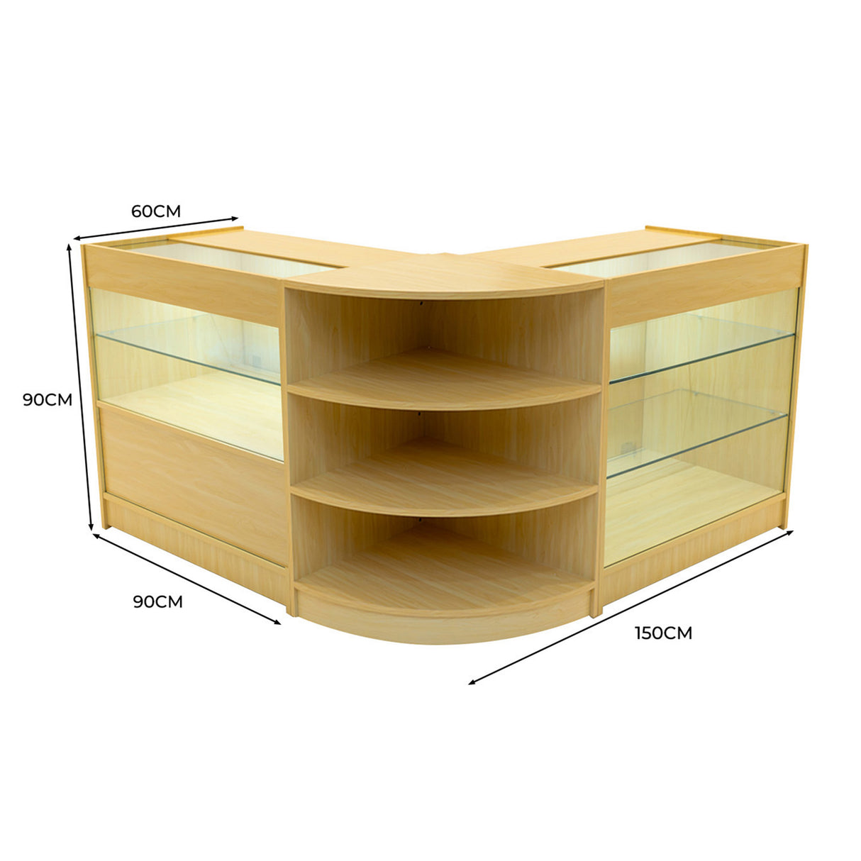 Conjunto de Balcões Comerciais com Luz LED "CALLIOPE" LM60 + K900 + C900 – cor Maple