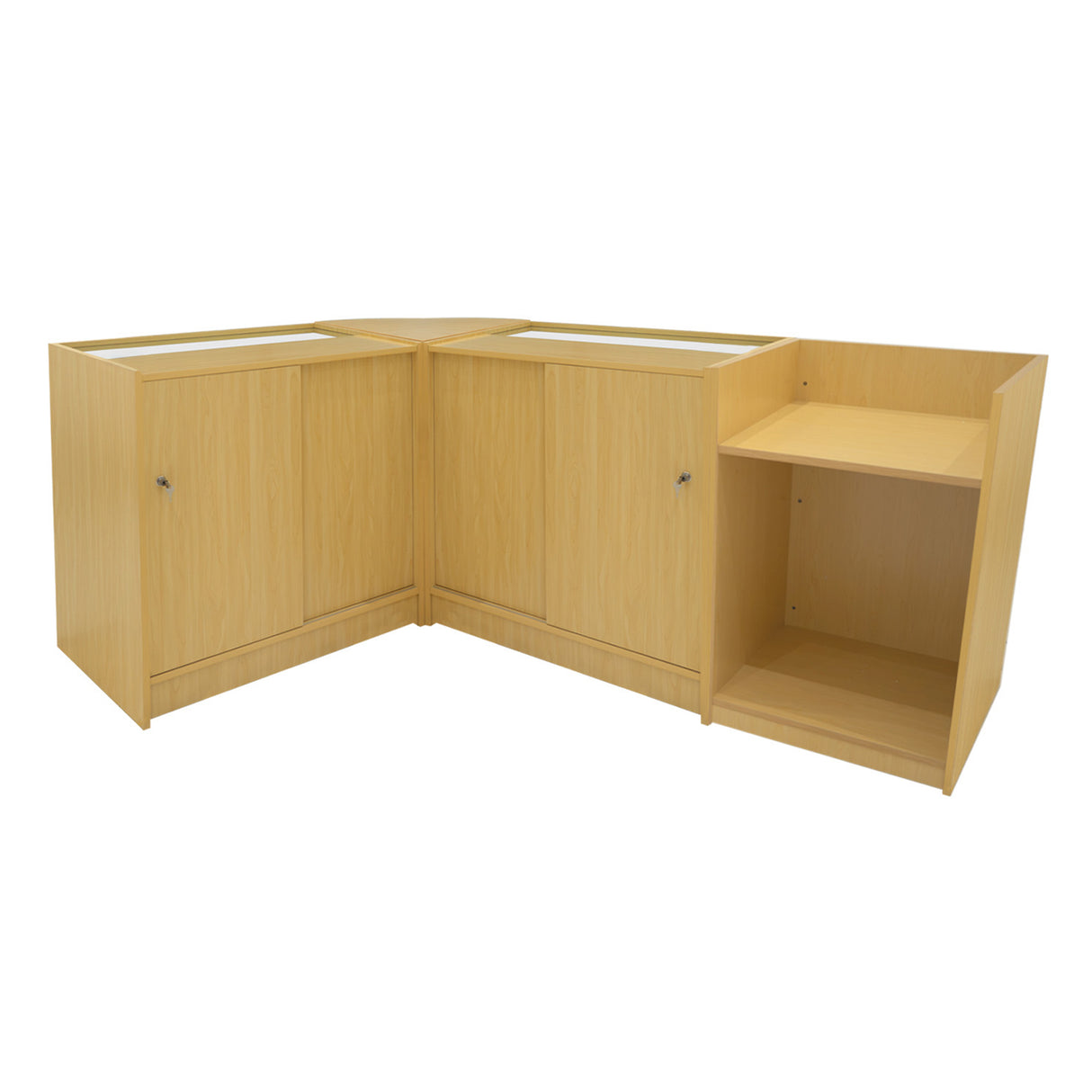 Conjunto de Balcões Comerciais com Luz LED "ARIES" CM60 + 2xK900 + TB60 – cor Maple