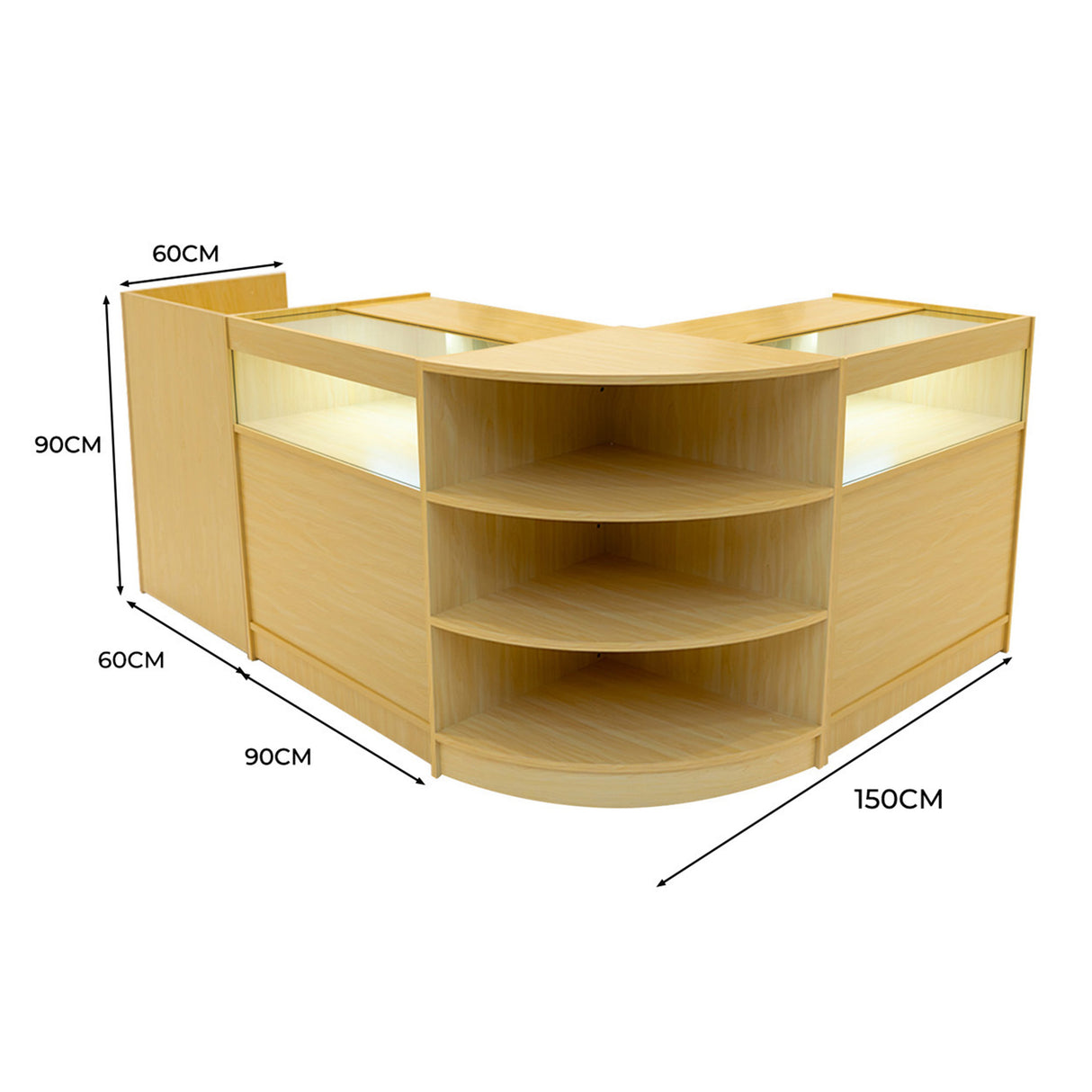 Conjunto de Balcões Comerciais com Luz LED "SAGITTARIUS " LM60 + 2xB900 + TB60 – cor Maple
