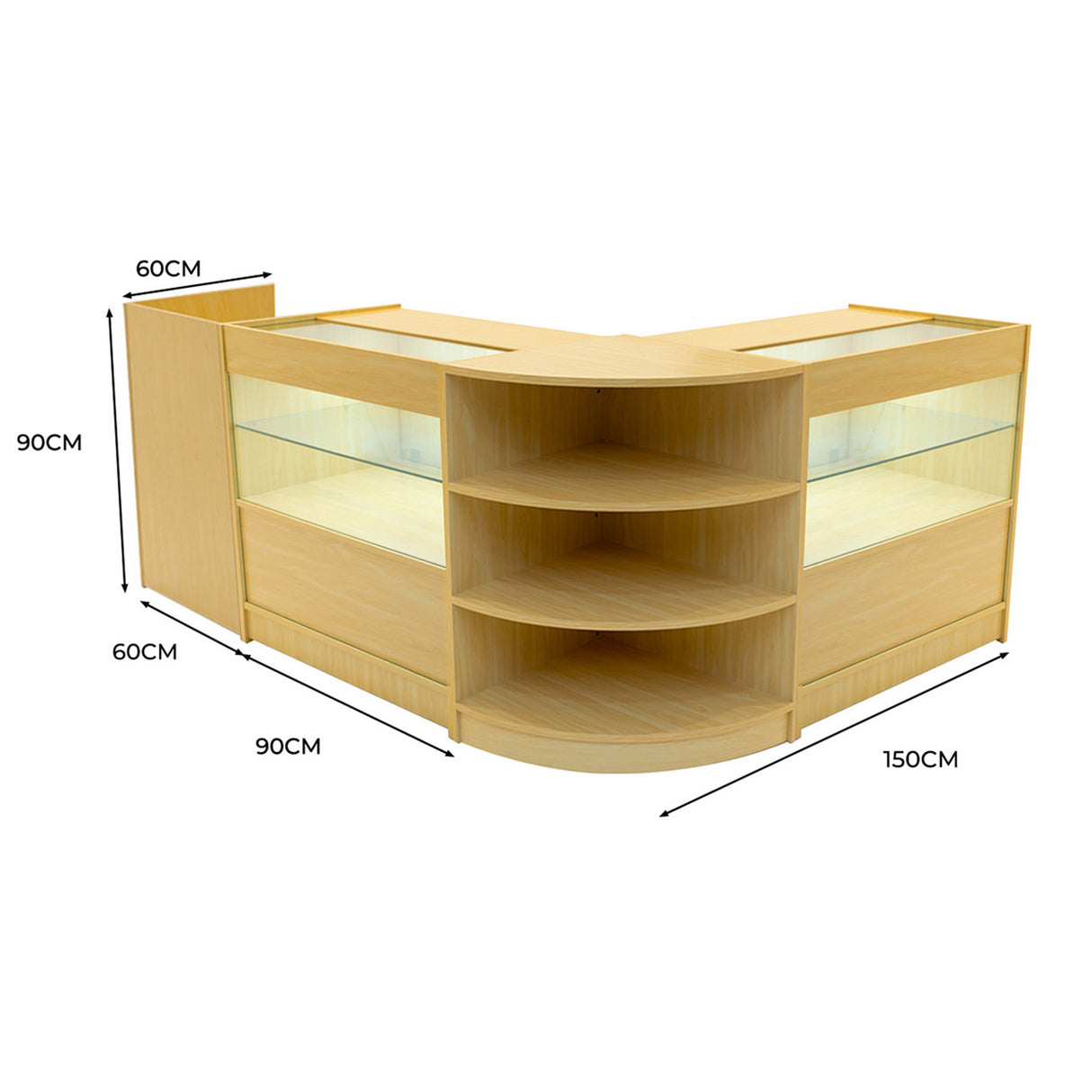 Conjunto de Balcões Comerciais com Luz LED "ECLIPSE" LM60 + 2xC900 + TB60 – cor Maple