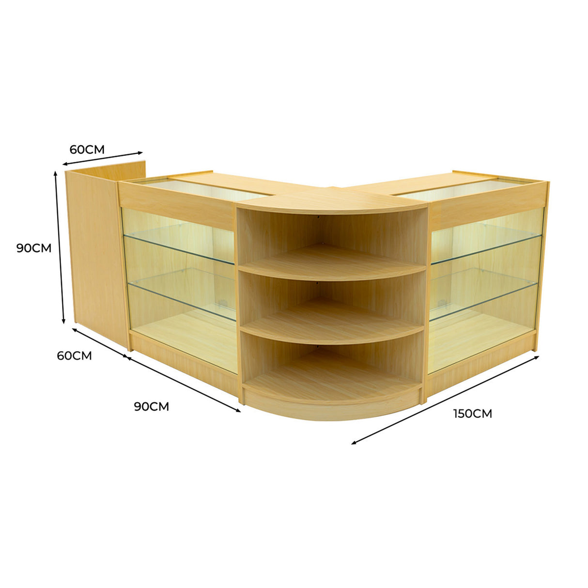 Conjunto de Balcões Comerciais com Luz LED "ASTRO" LM60 + 2xK900 + TB60 – cor Maple
