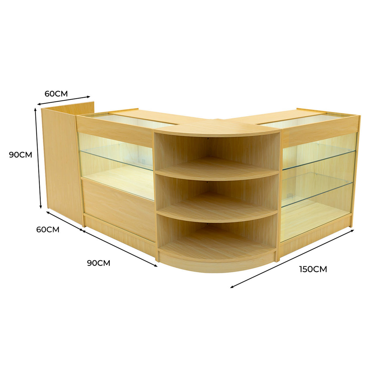 Conjunto de Balcões Comerciais com Luz LED "THEIA" LM60 + K900 + C900 + TB60 – cor Maple
