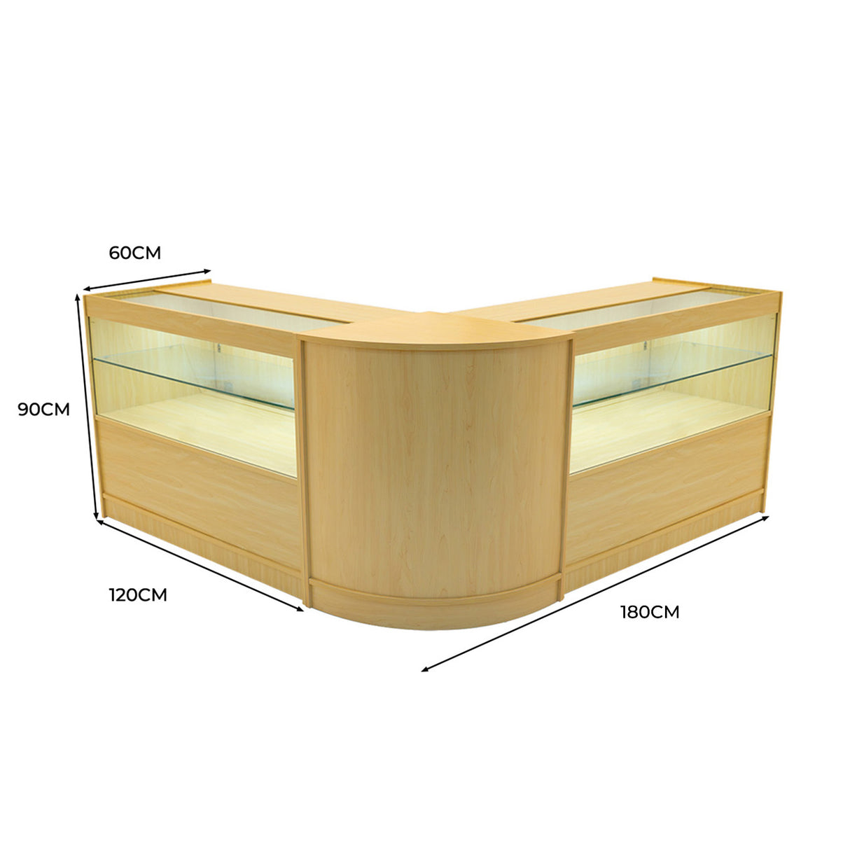 Conjunto de Balcões Comerciais com Luz LED "SELENE" CM60+ 2x C1200 – cor Maple