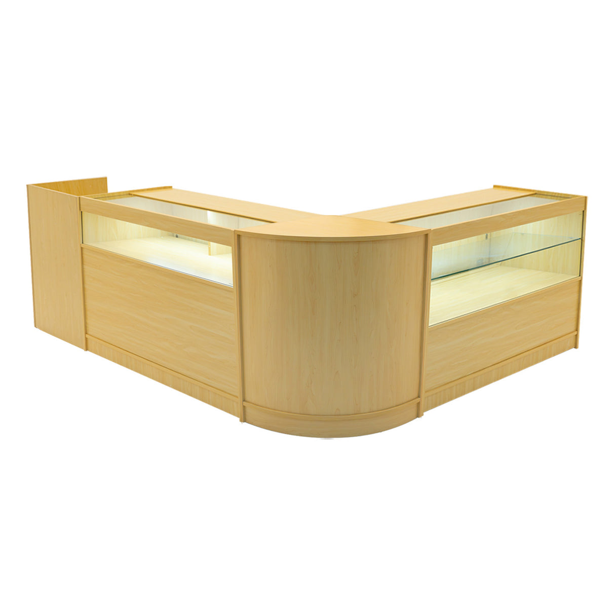 Conjunto de Balcões Comerciais com Luz LED "GRAVITY" CM60 + B1200 + C1200 + TB60 – cor Maple