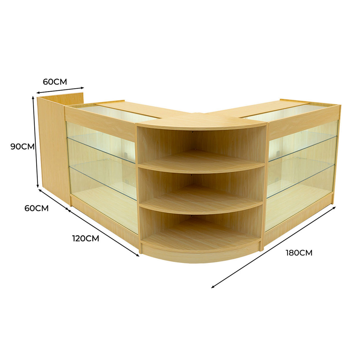 Conjunto de Balcões Comerciais com Luz LED "ASTRO" LM60 + 2xK1200 + TB60 – cor Maple