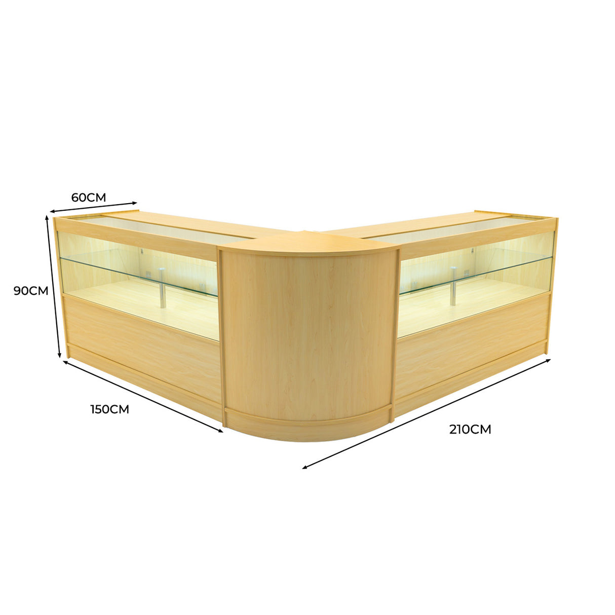 Conjunto de Balcões Comerciais com Luz LED "SELENE" CM60+ 2x C1500 – cor Maple