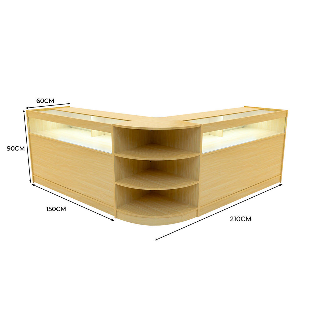 Conjunto de Balcões Comerciais com Luz LED "THESEUS" LM60+ 2x B1500 – cor Maple