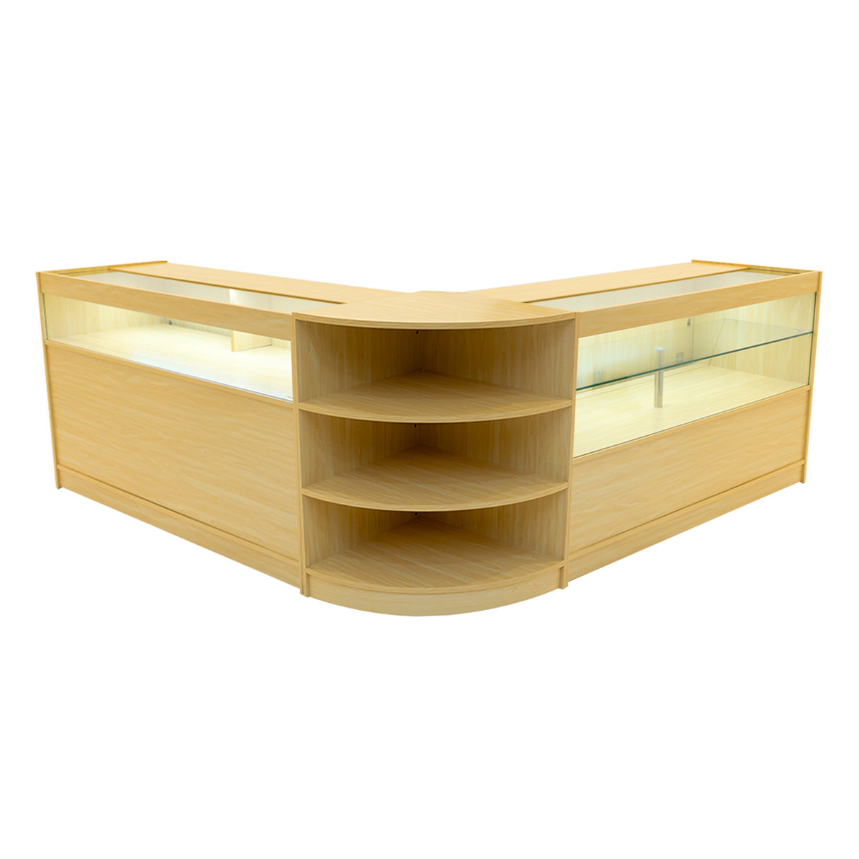 Conjunto de Balcões Comerciais com Luz LED "HARMONIA" LM60 + B1500 + C1500 – cor Maple