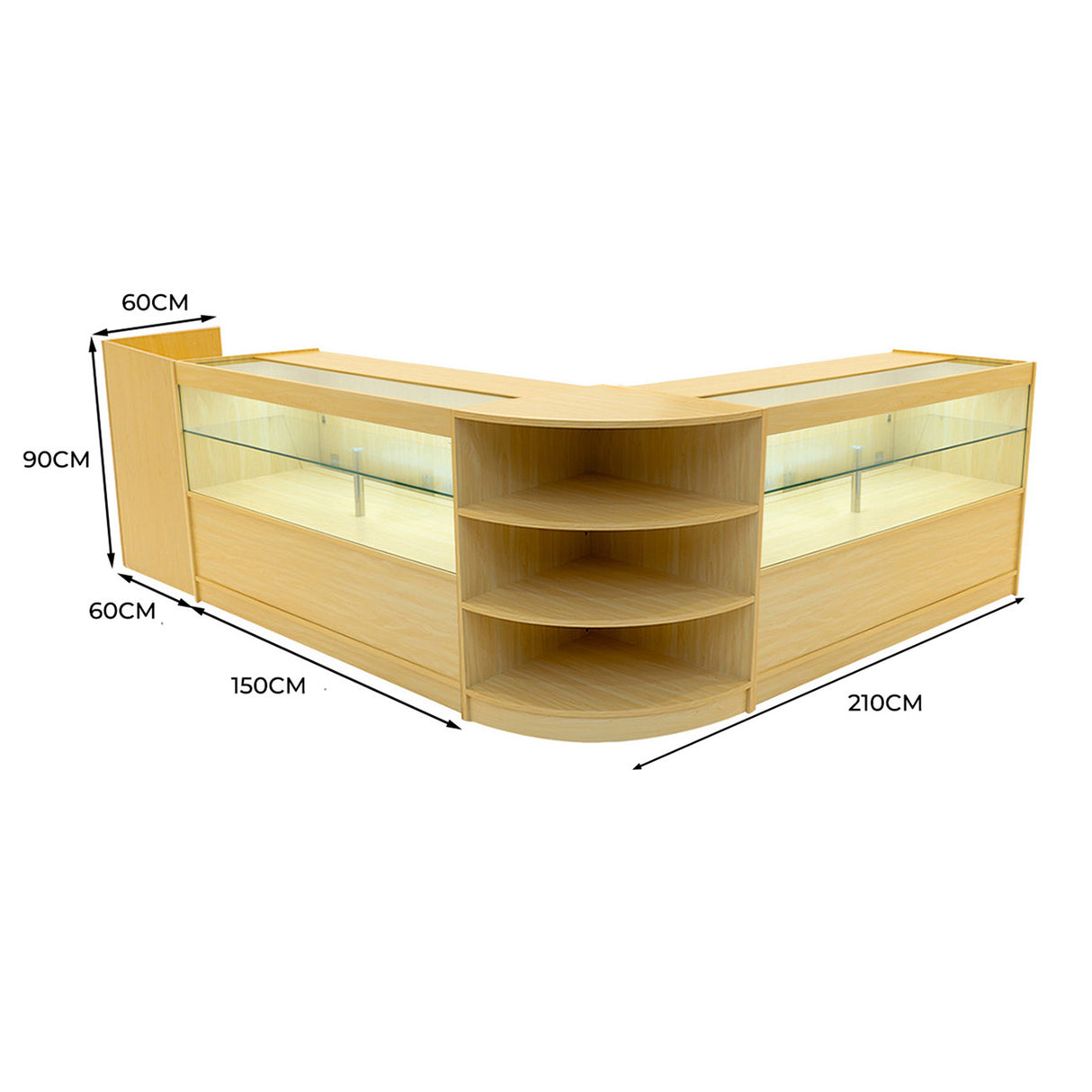 Conjunto de Balcões Comerciais com Luz LED "ECLIPSE" LM60 + 2xC1500 + TB60 – cor Maple