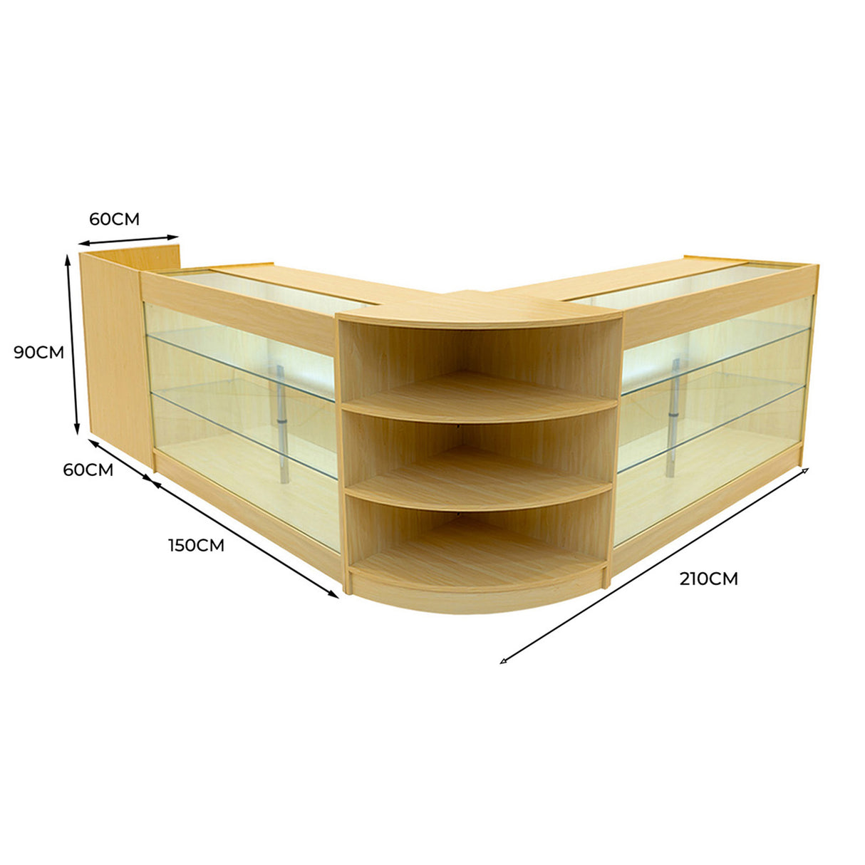 Conjunto de Balcões Comerciais com Luz LED "ASTRO" LM60 + 2xK1500 + TB60 – cor Maple