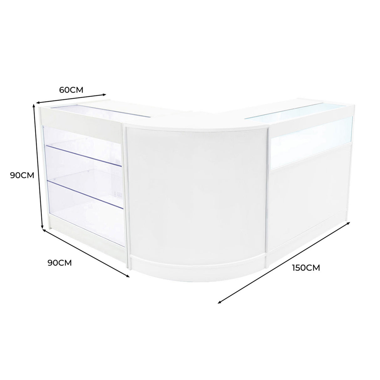 Conjunto de Balcões Comerciais com Luz LED "TRITON" CM60 + K900 + B900 – cor Branco