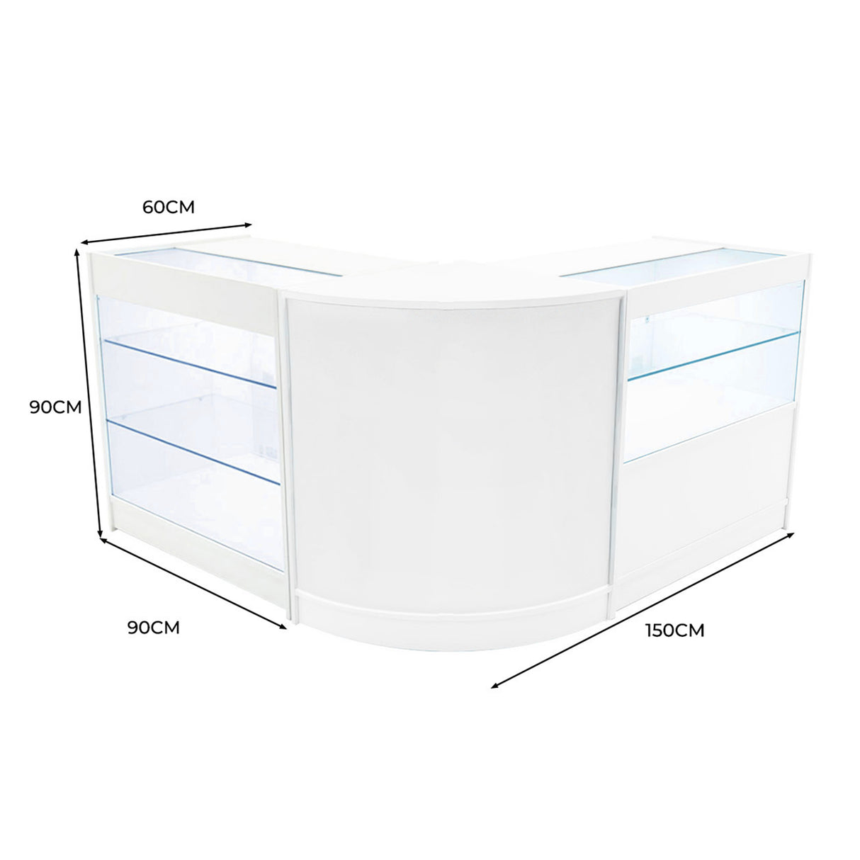 Conjunto de Balcões Comerciais com Luz LED "HERA" CM60 + K900 + C900 – cor Branco