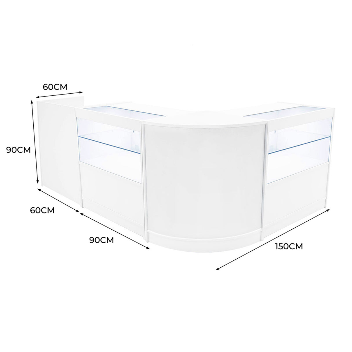 Conjunto de Balcões Comerciais com Luz LED "PHOENIX" CM60 + 2xC900 + TB60 – cor Branco