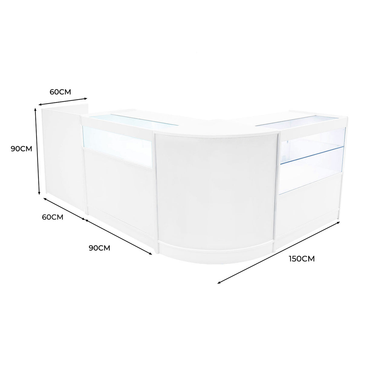 Conjunto de Balcões Comerciais com Luz LED "GRAVITY" CM60 + B900 + C900 + TB60 – Branco