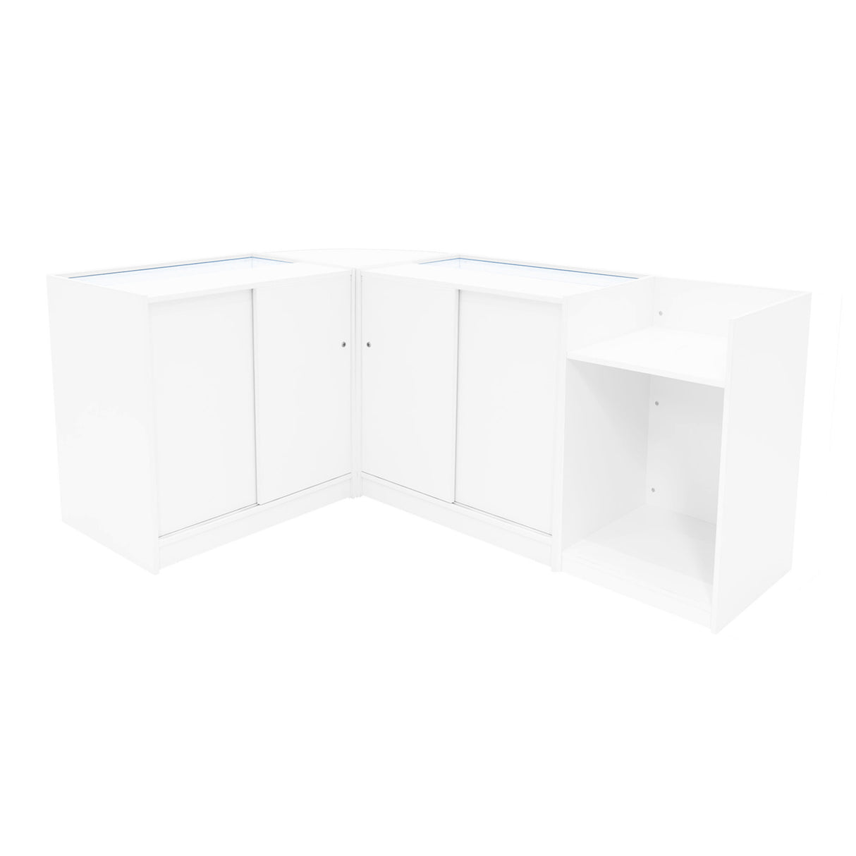 Conjunto de Balcões Comerciais com Luz LED "VEGA" CM60 + K900 + C900 + TB60 – cor Branco