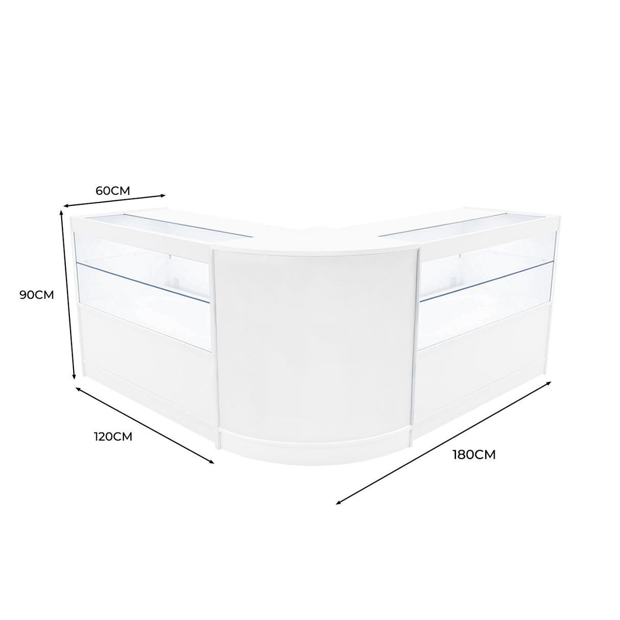 Conjunto de Balcões Comerciais com Luz LED "SELENE" CM60+ 2x C1200 – cor Branco