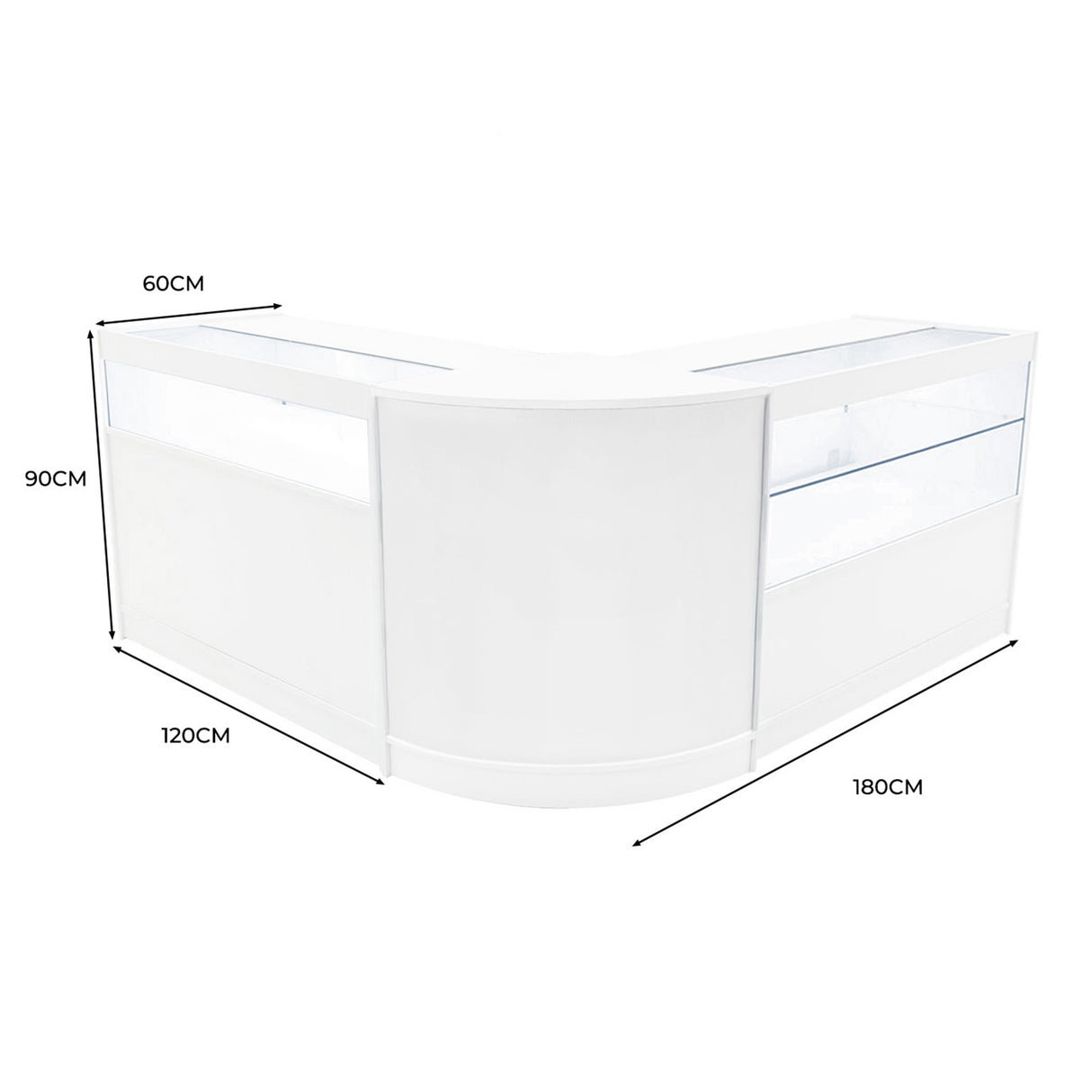 Conjunto de Balcões Comerciais com Luz LED "ADONIS" CM60 + B1200 + C1200 – cor Branco