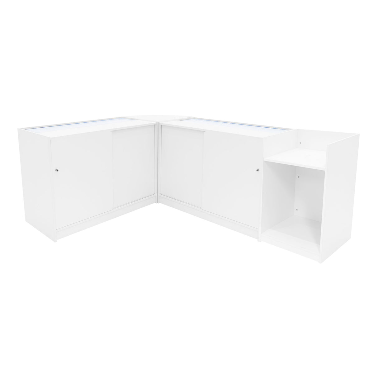 Conjunto de Balcões Comerciais com Luz LED "LUNA" CM60 + 2xB1200 + TB60 – cor Branco