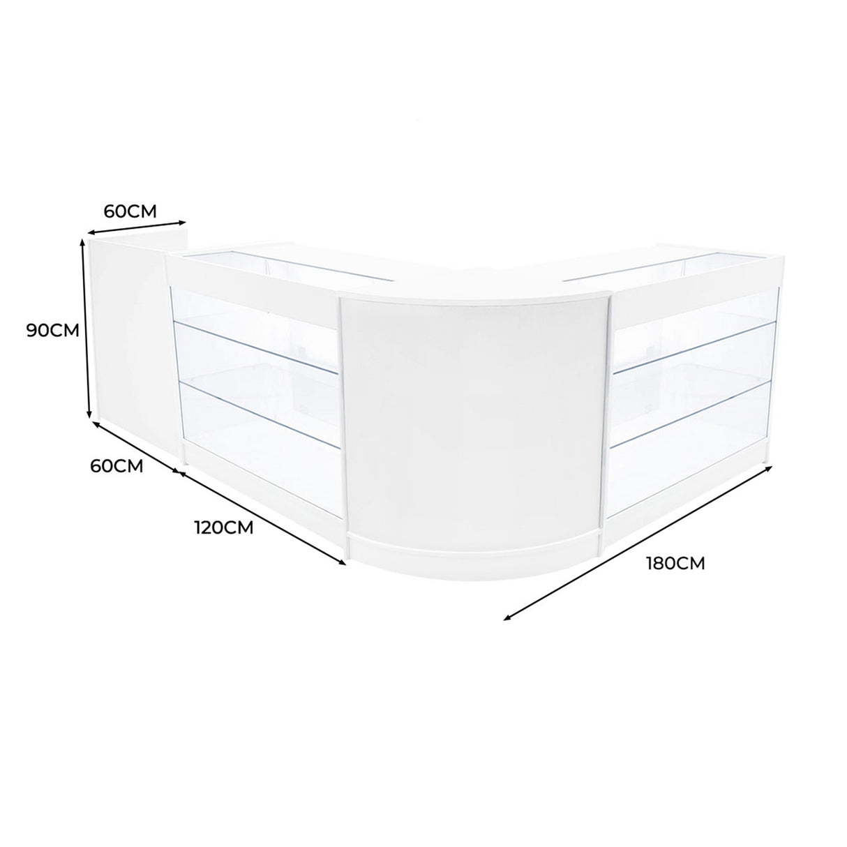 Conjunto de Balcões Comerciais com Luz LED "ARIES" CM60 + 2xK1200 + TB60 – cor Branco