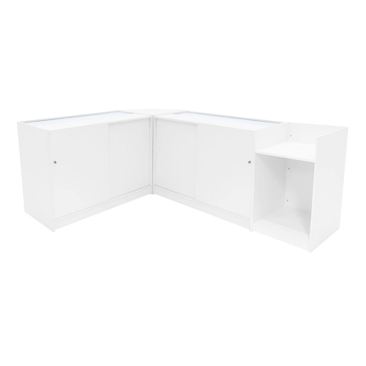 Conjunto de Balcões Comerciais com Luz LED "VEGA" CM60 + K1200 + C1200 + TB60 – cor Branco