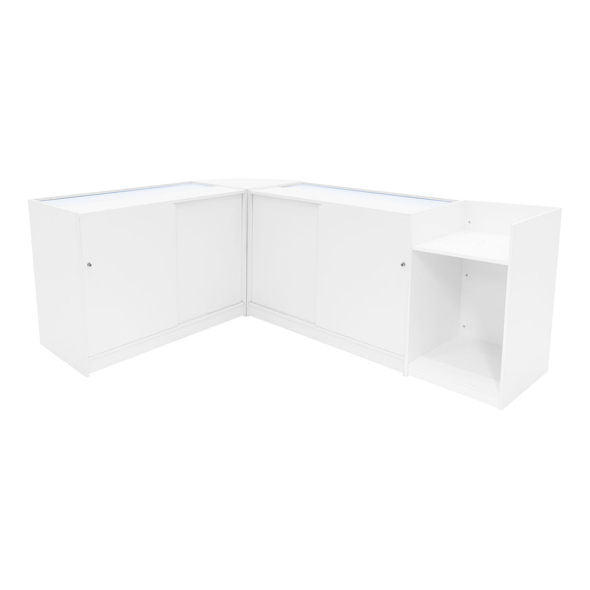 Conjunto de Balcões Comerciais com Luz LED "EUROPA" LM60 + B1200 + C1200 + TB60 – cor Branco