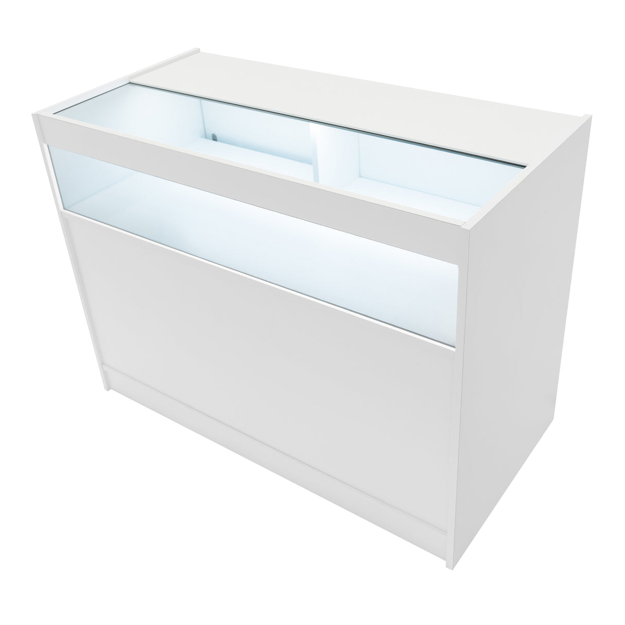 Conjunto de Balcões Comerciais com Luz LED "EUROPA" LM60 + B1200 + C1200 + TB60 – cor Branco