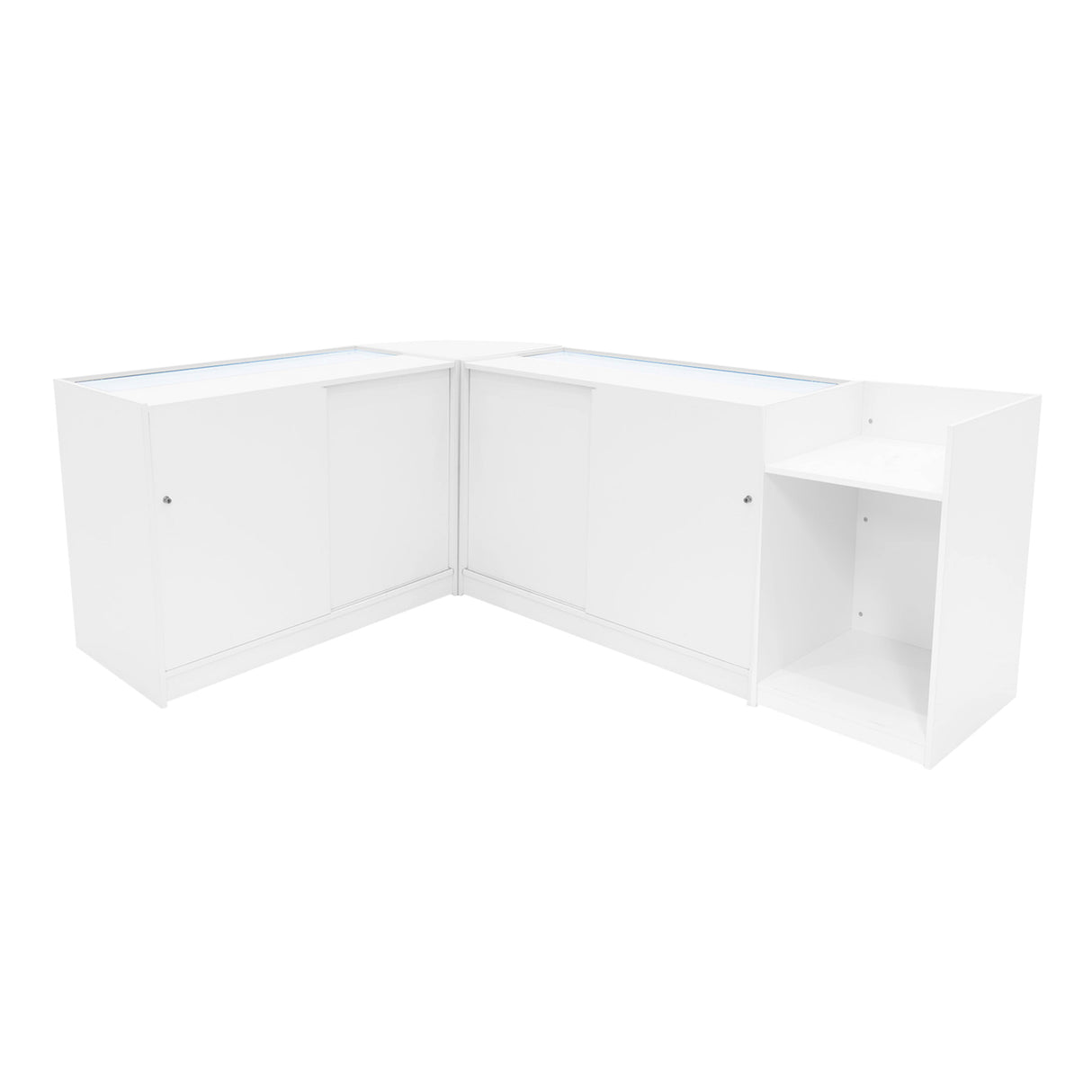Conjunto de Balcões Comerciais com Luz LED "HYPERION" LM60 + B1200 + K1200 + TB60 – cor Branco