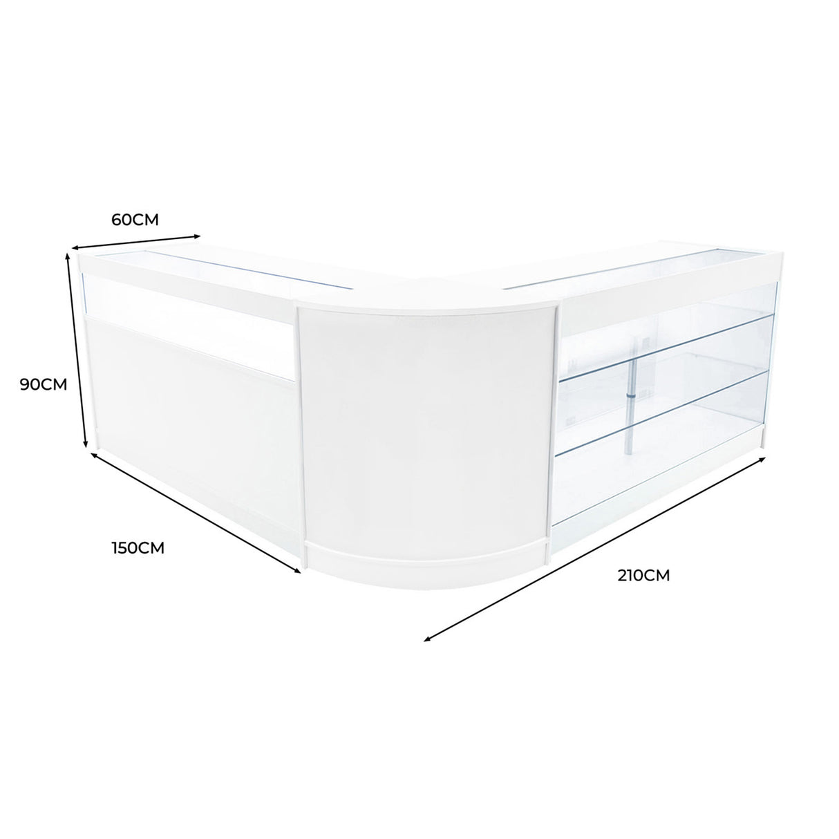 Conjunto de Balcões Comerciais com Luz LED "TRITON" CM60 + K1500 + B1500 – cor Branco