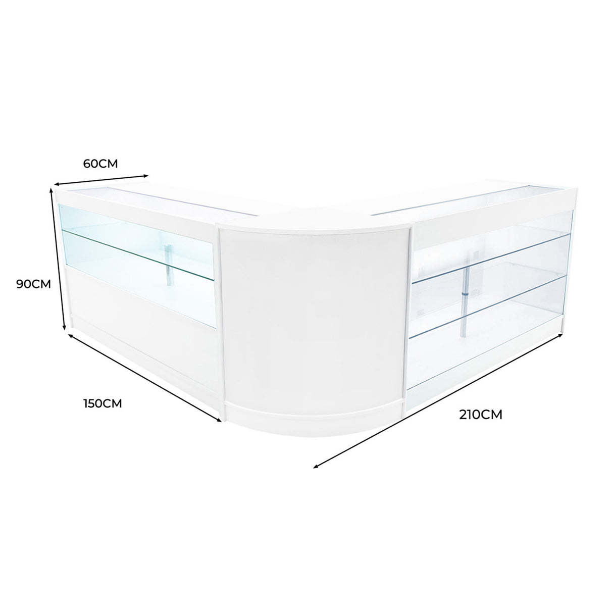 Conjunto de Balcões Comerciais com Luz LED "HERA" CM60 + K1500 + C1500 – cor Branco
