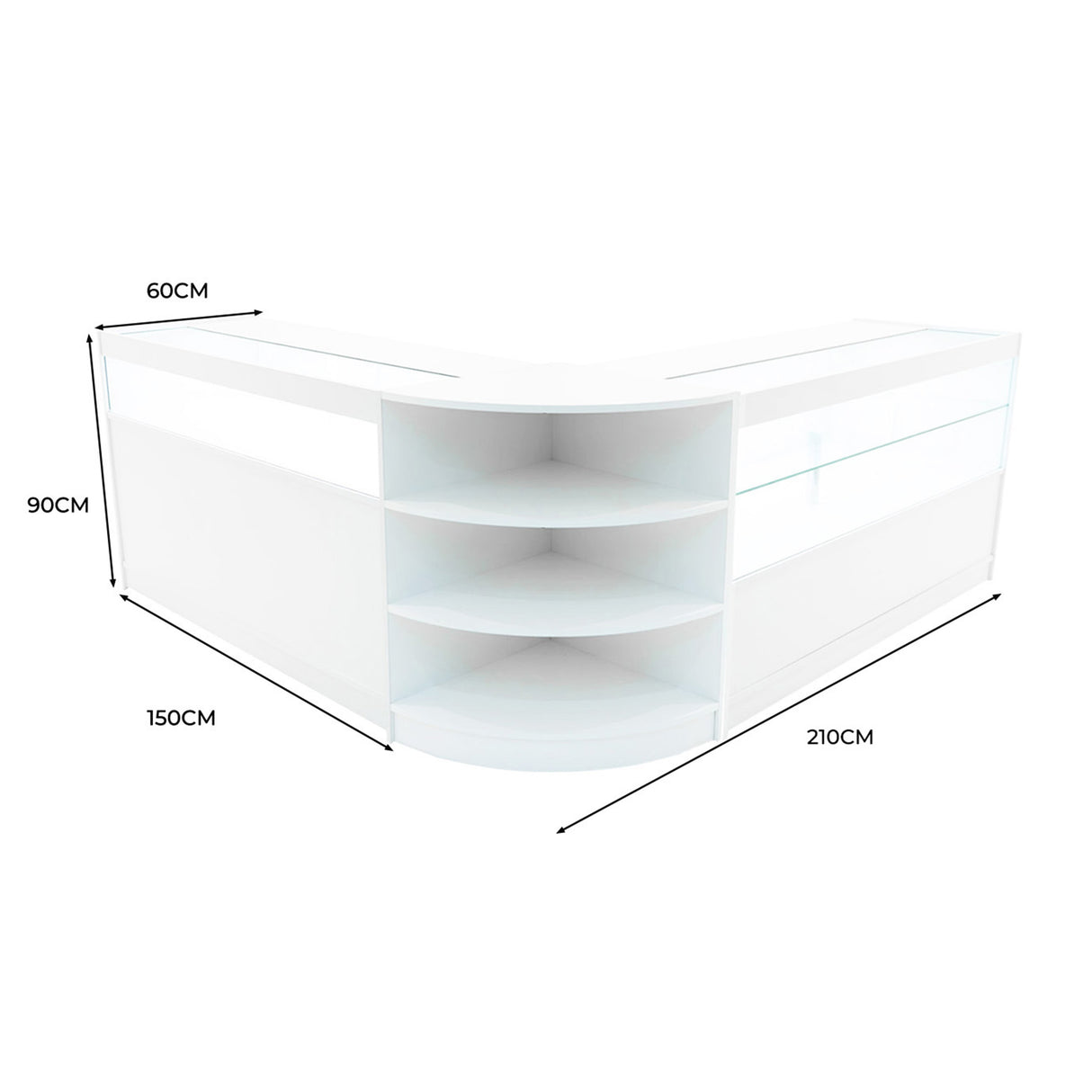 Conjunto de Balcões Comerciais com Luz LED "HARMONIA" LM60 + B1500 + C1500 – cor Branco