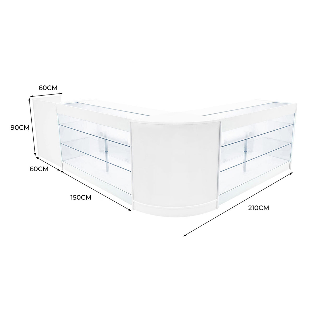 Conjunto de Balcões Comerciais com Luz LED "ARIES" CM60 + 2xK1500 + TB60 – cor Branco