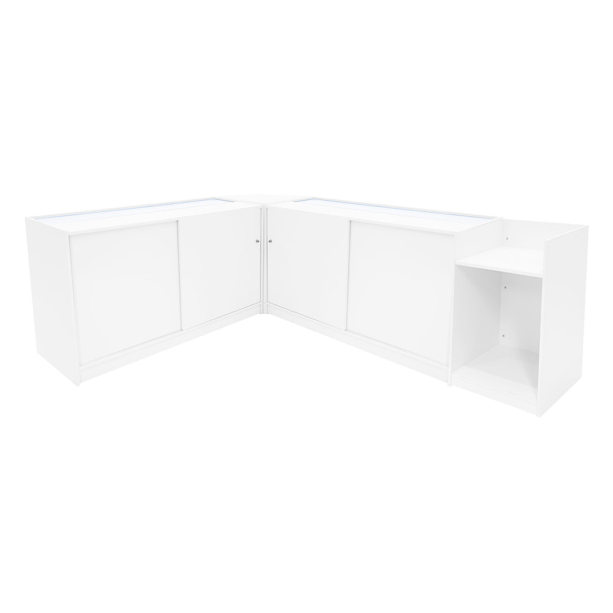 Conjunto de Balcões Comerciais com Luz LED "POLARIS" CM60 + B1500 + K1500 + TB60 – cor Branco