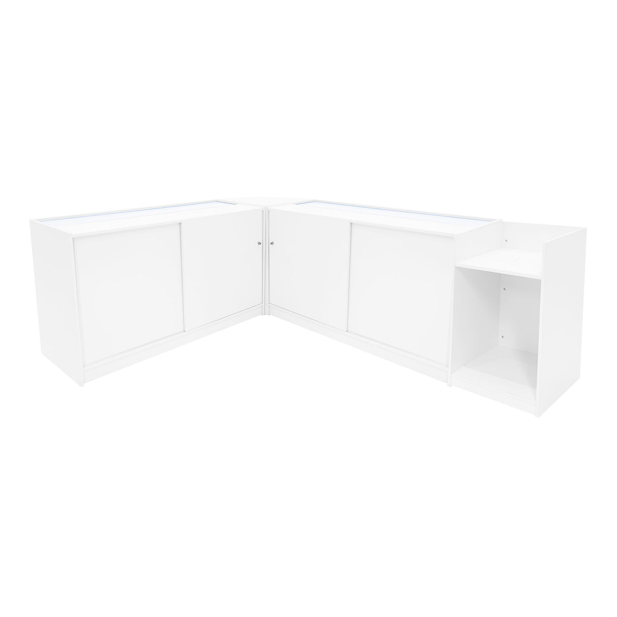 Conjunto de Balcões Comerciais com Luz LED "VEGA" CM60 + K1500 + C1500 + TB60 – cor Branco