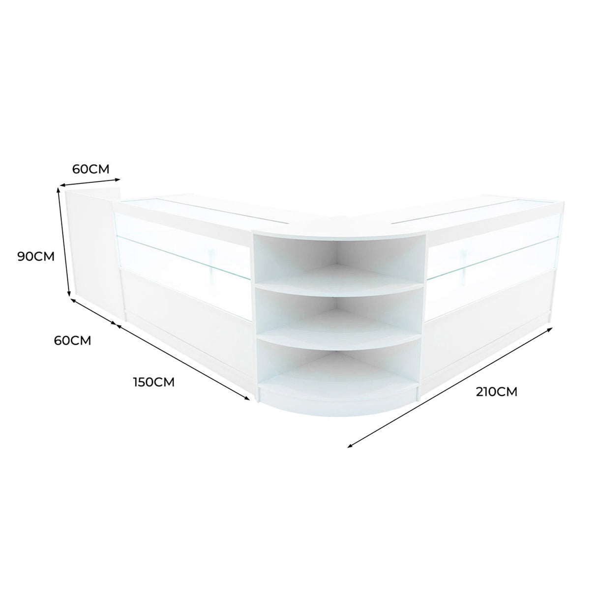 Conjunto de Balcões Comerciais com Luz LED "ECLIPSE" LM60 + 2xC1500 + TB60 – cor Branco