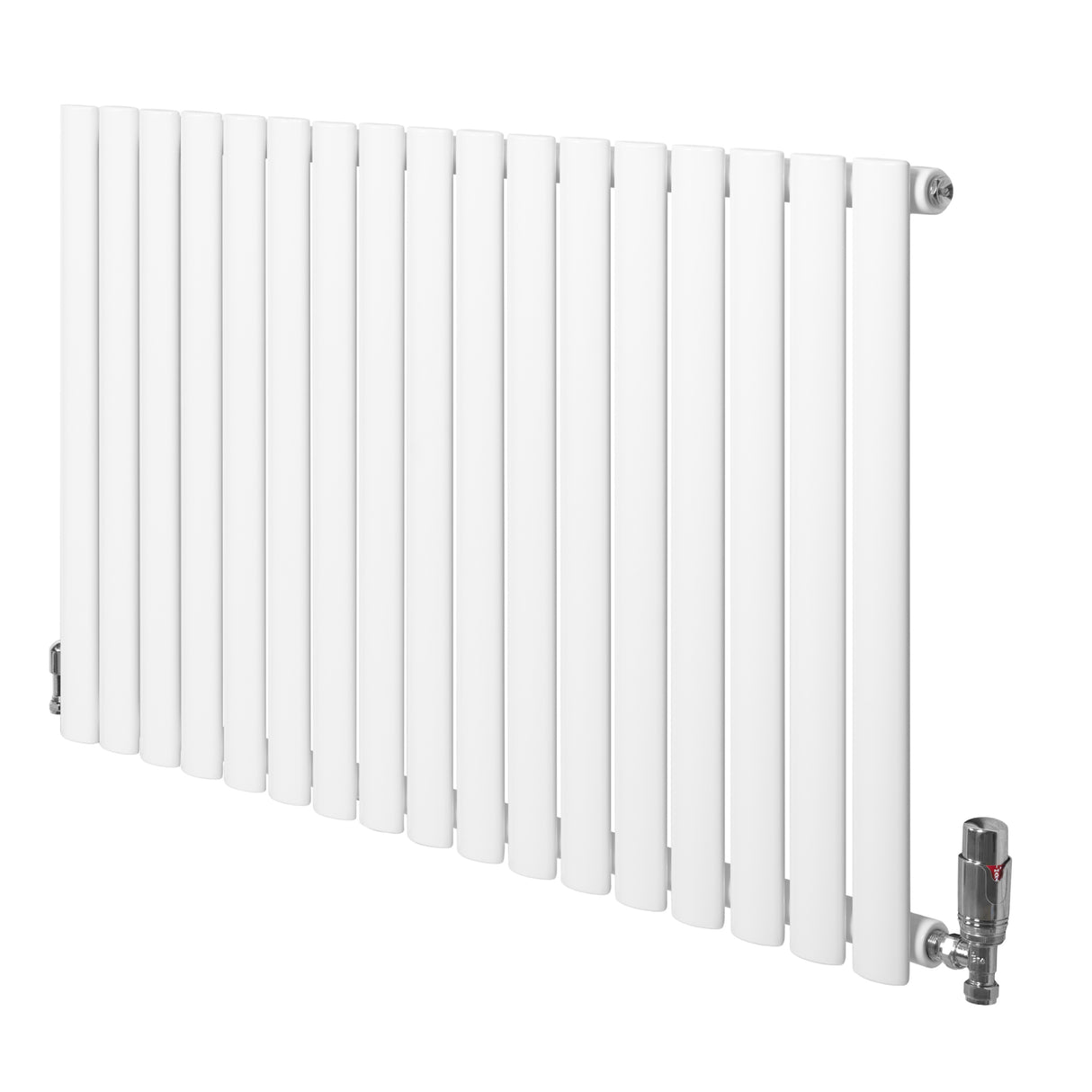 Radiador de coluna oval branco com válvulas, 600 mm x 1020 mm, com design liso e moderno, ideal para aquecimento eficiente