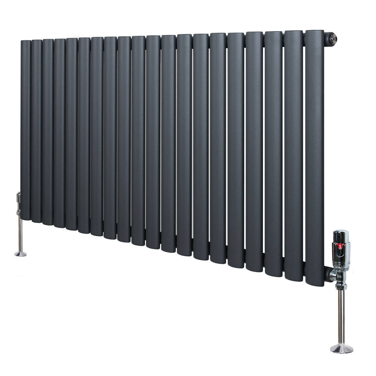 Radiador de coluna simples oval cinza antracite, com design moderno e válvulas, ideal para aquecimento eficiente em ambientes internos
